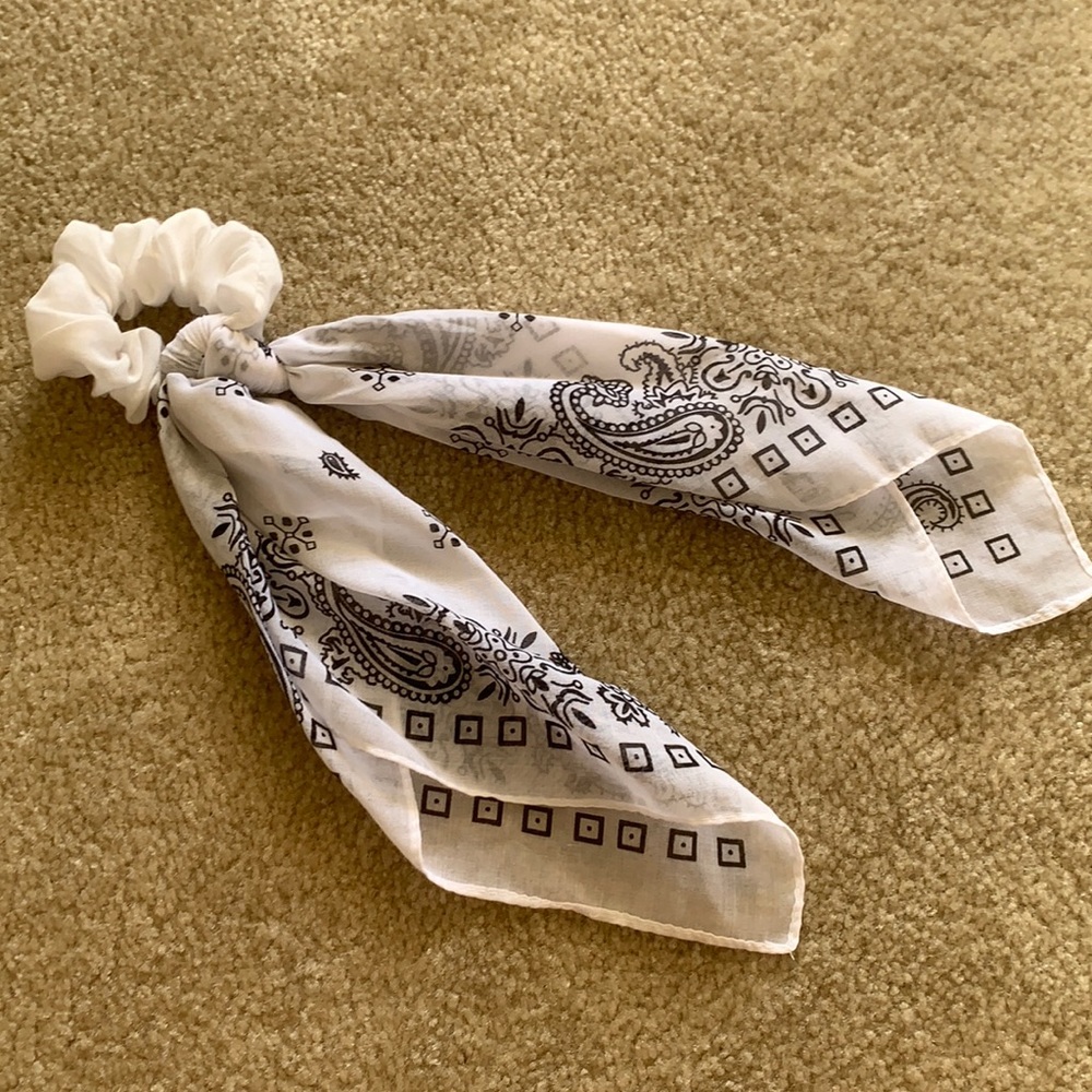 White Paisley Hair Tie Hair Scarf